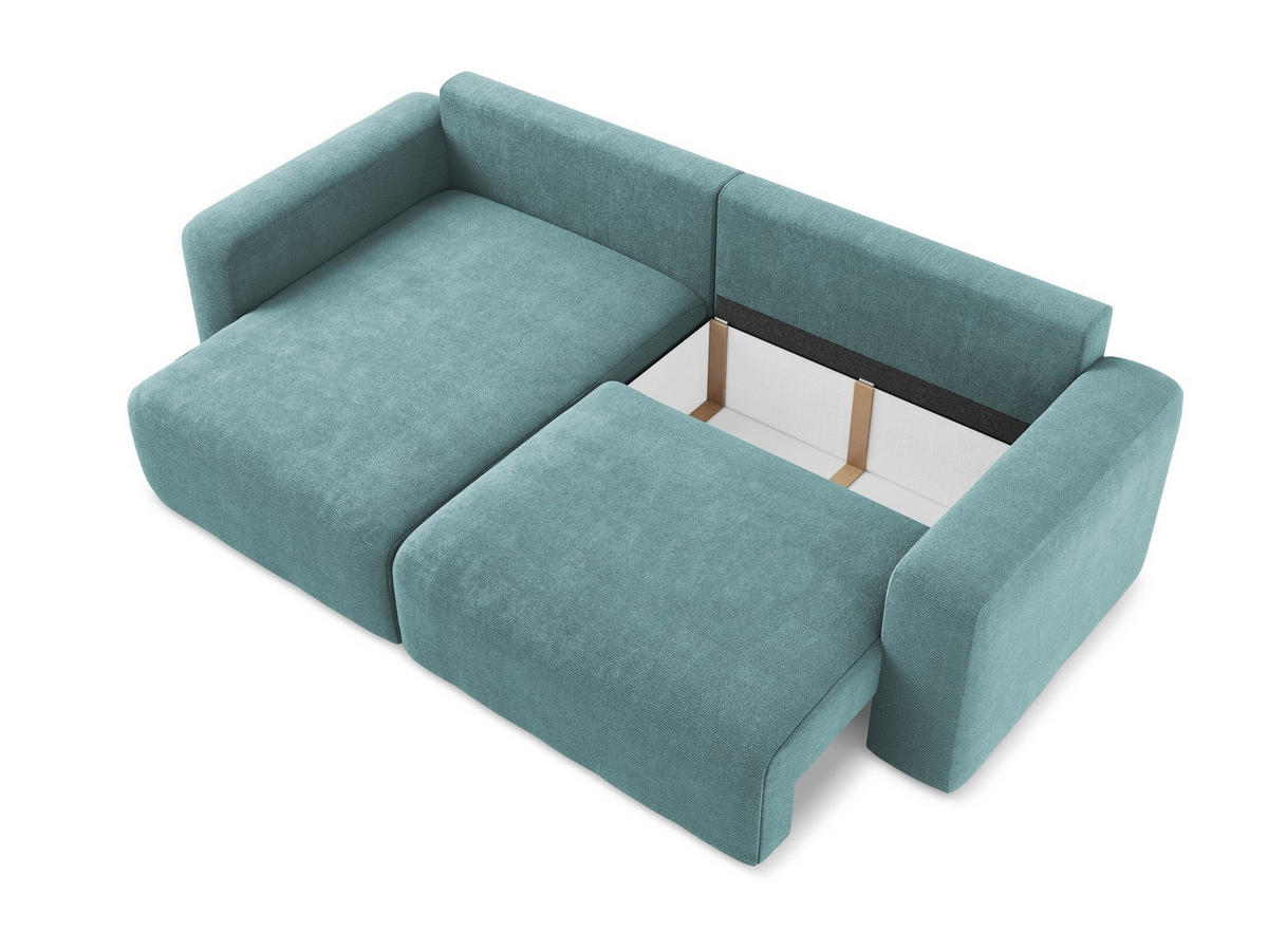 ECKSOFA mit Schlaffunktion links Chenille Stoff Blau - Blau/Beige, Kunststoff/Textil (149/244cm) - Makamii