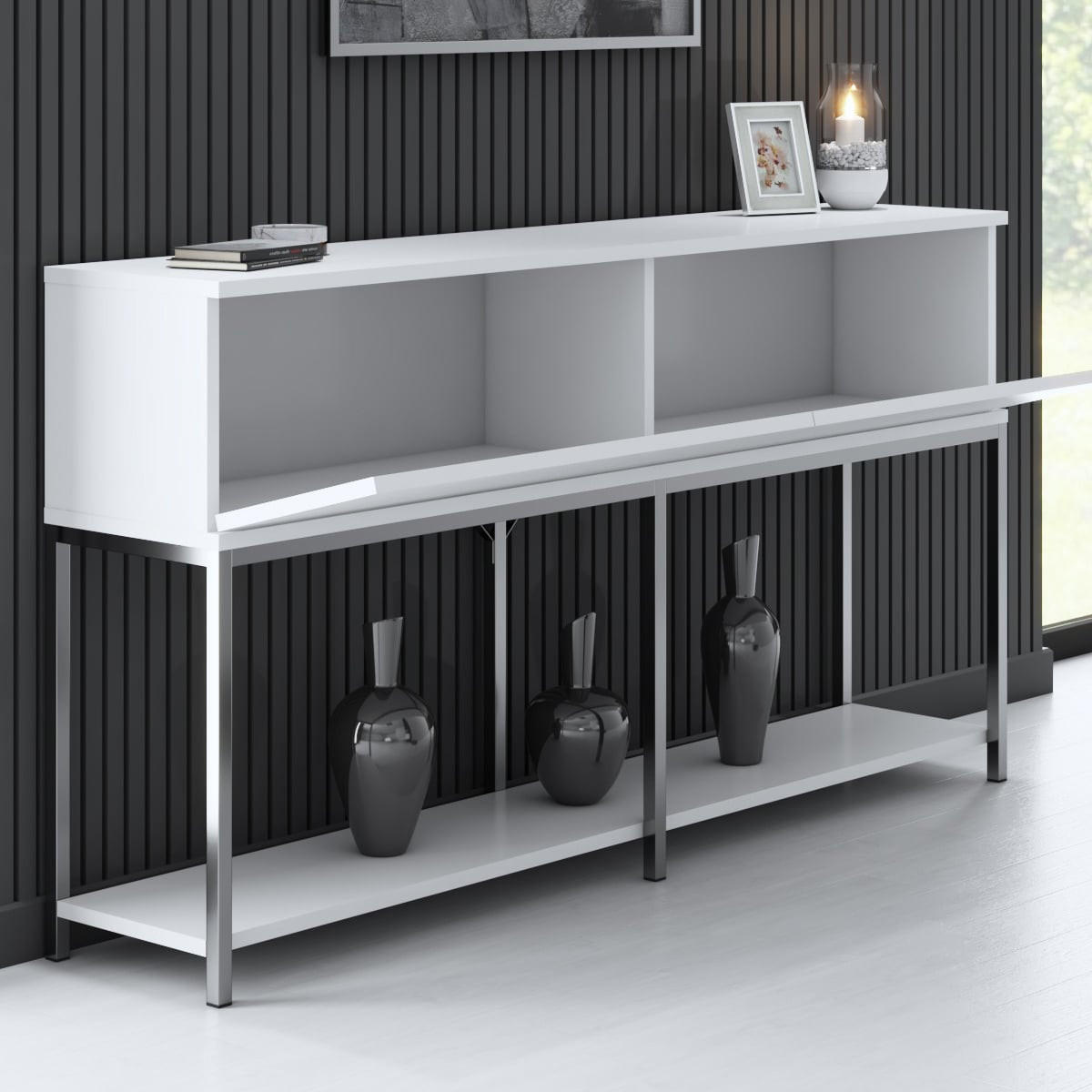 KONSOLE 2 Schwingtüren L150 cm - Lord - Silberfarben/Weiß, Holzwerkstoff (150/30/80cm) - Calicosy