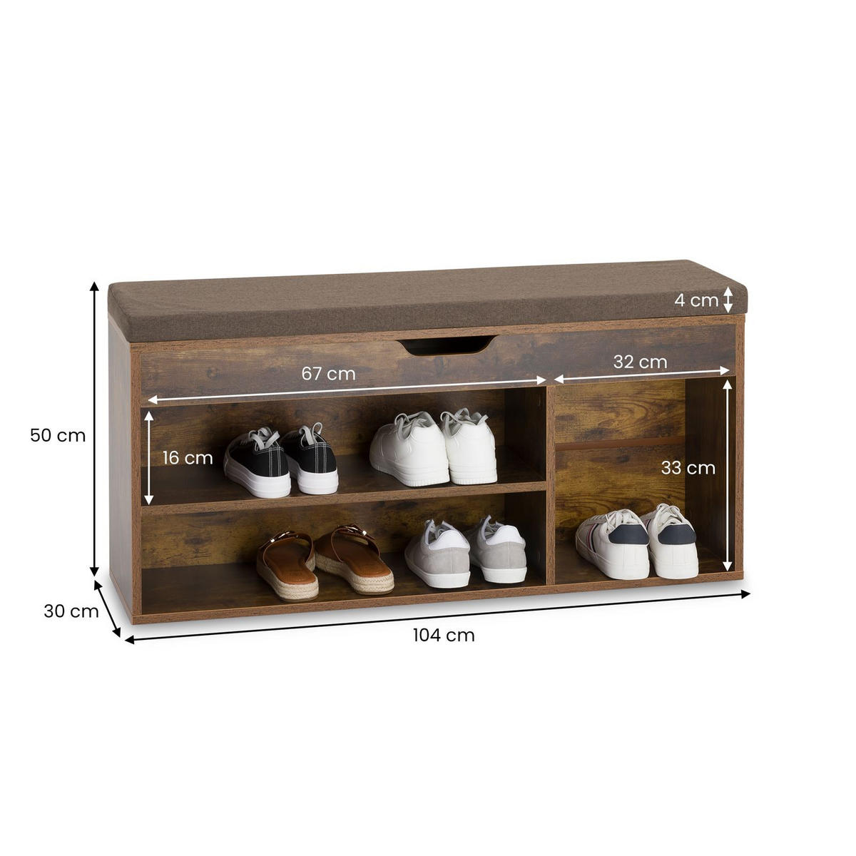 SCHUHBANK BAIA - Dunkelbraun/Schwarz, Holzwerkstoff (103/48/29cm) - IDIMEX