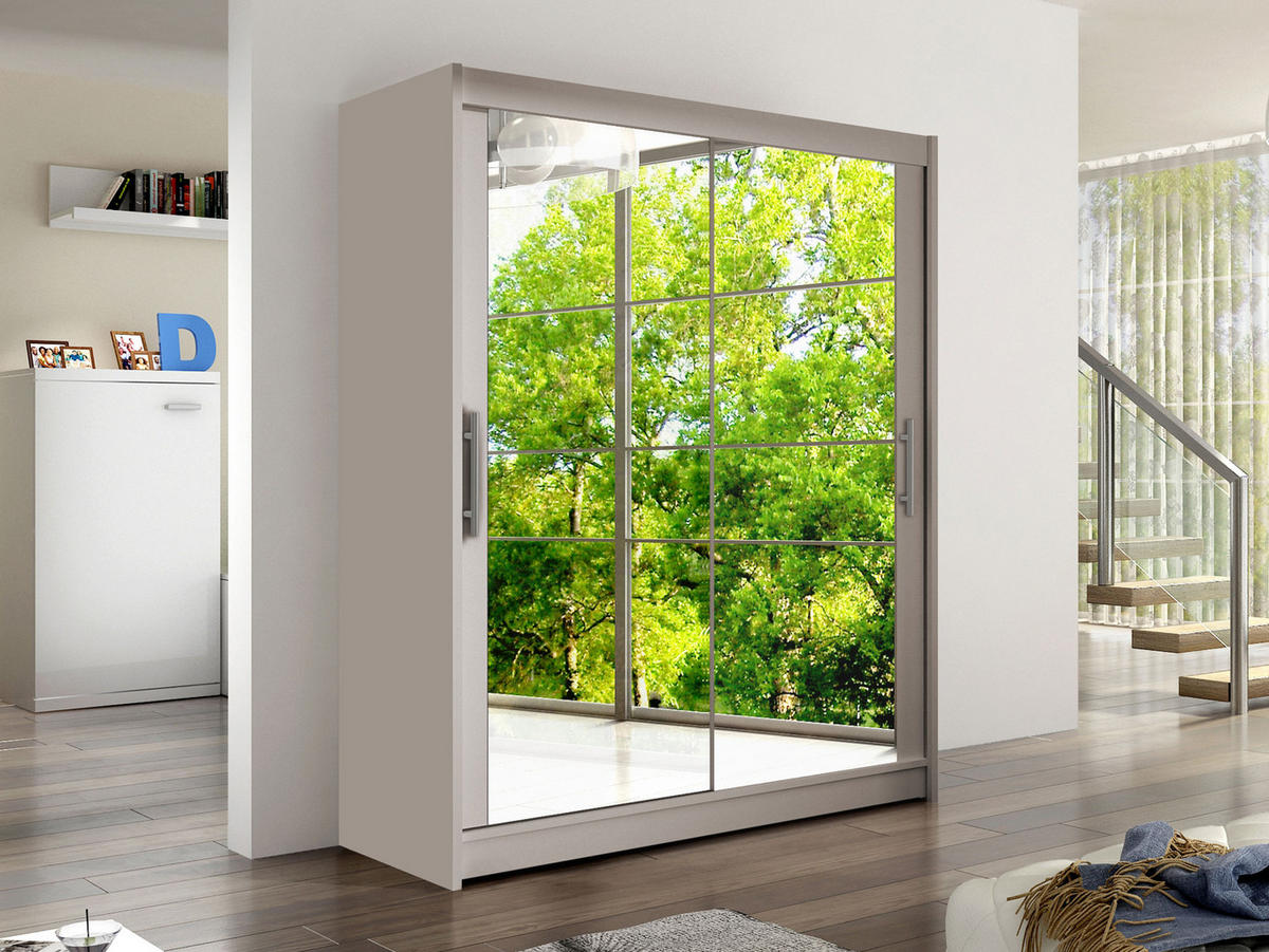 SCHWEBETÜRENSCHRANK Westa XI - Kaschmir/Silberfarben, Holzwerkstoff/Metall (150/200/58cm) - MIRJAN24