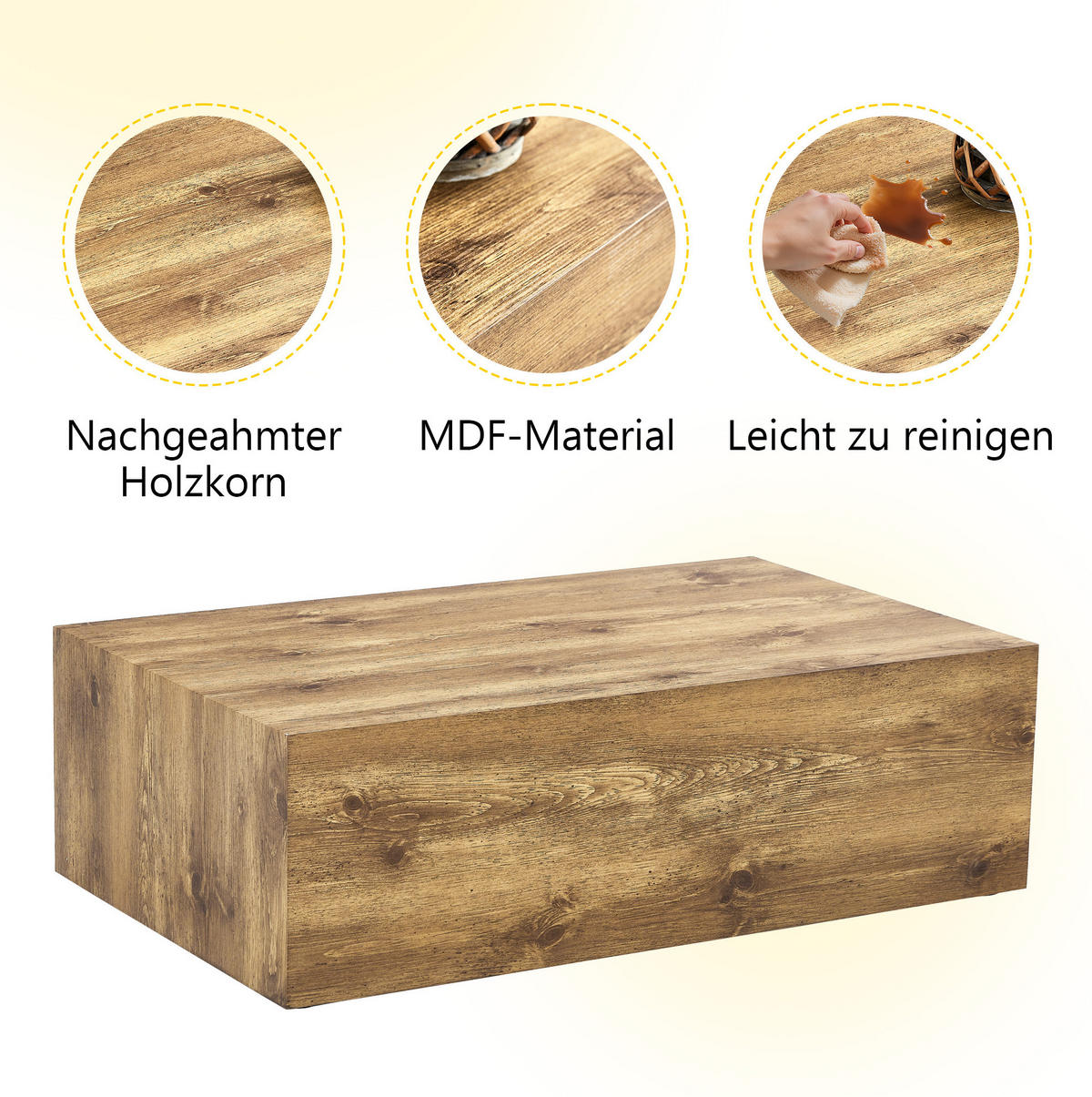 COUCHTISCH 90/50/30 cm rechteckig, aus MDF in Holzoptik, montagefrei und pflegeleicht, Holzfarben - Kieferfarben, Holzwerkstoff (90/50/30cm) - Redom