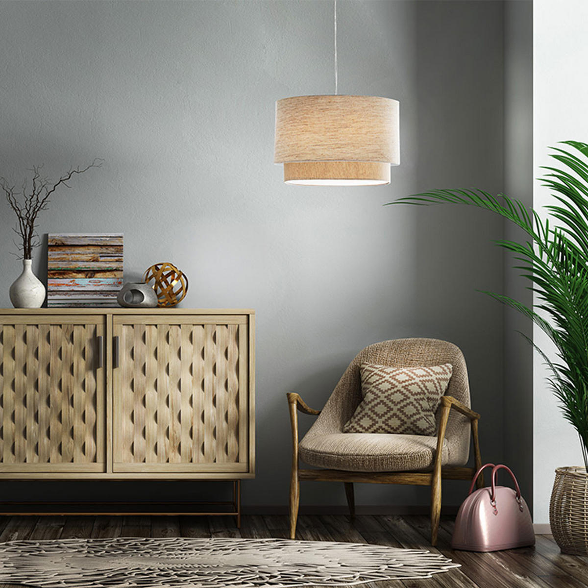 HÄNGELEUCHTE LEE Textil Beige - Beige, Metall (40/40/150cm) - Nowa