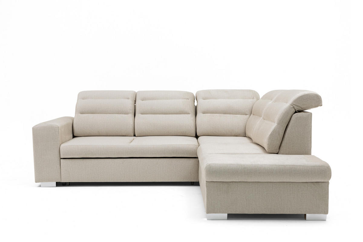 ECKSOFA CLOUD L Rechts mit Schlaffunktion 120x190 Velours Creme - Chromfarben/Creme, Holz/Kunststoff (260/202cm) - Muffo