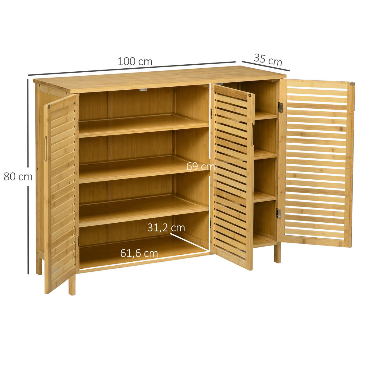 SCHUHSCHRANK Natur Bambus mit Türen Stauraum 1 Stück - Naturfarben, Holz (100/80/35cm) - PANGIVO