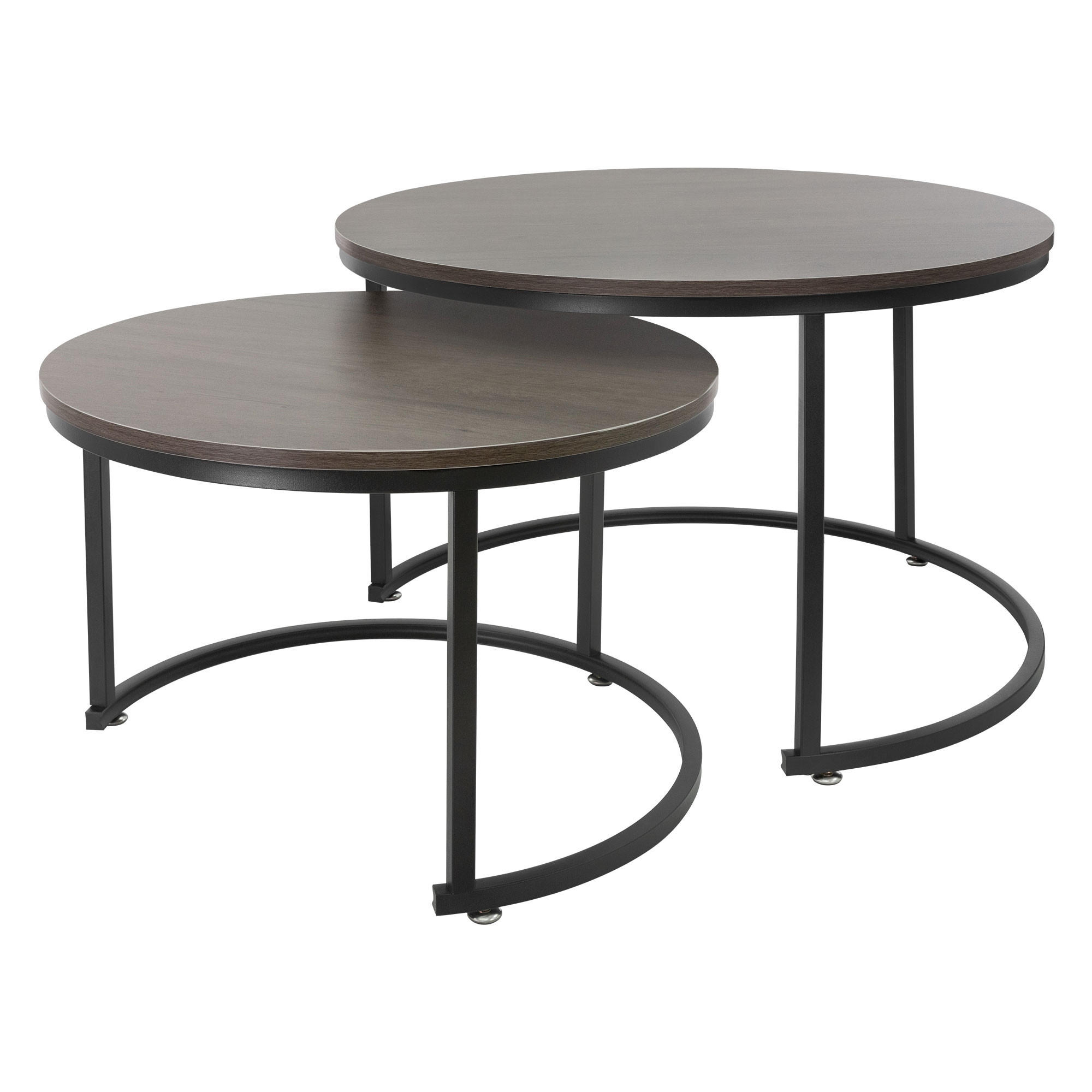 COUCHTISCH rund Eiche-dunkel-Schwarz 74/74/48-59/59/40 cm 2er Set - Dunkelbraun, Metall (74/48/74cm) - ML-DESIGN