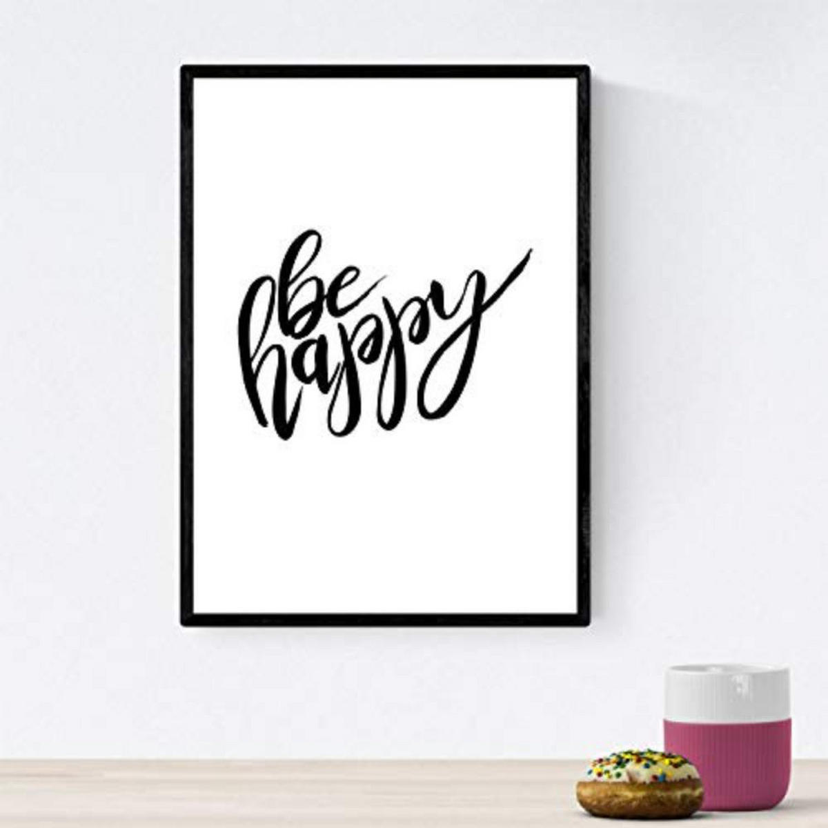 POSTER Set mit 4 glücklich und bunt Dream Big A4 Schwarzer Rahmen - Schwarz, Papier (29.7/3cm) - Nacnic