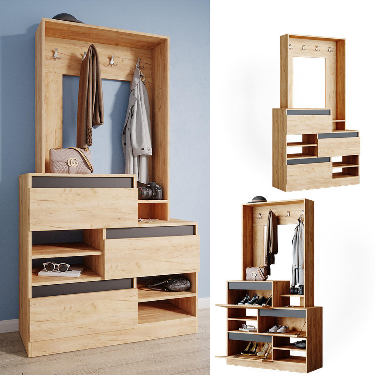 GARDEROBE Evia Goldkraft Eiche 100 x 180 cm - Honigeiche, Holzwerkstoff (100/180/39cm) - Vicco