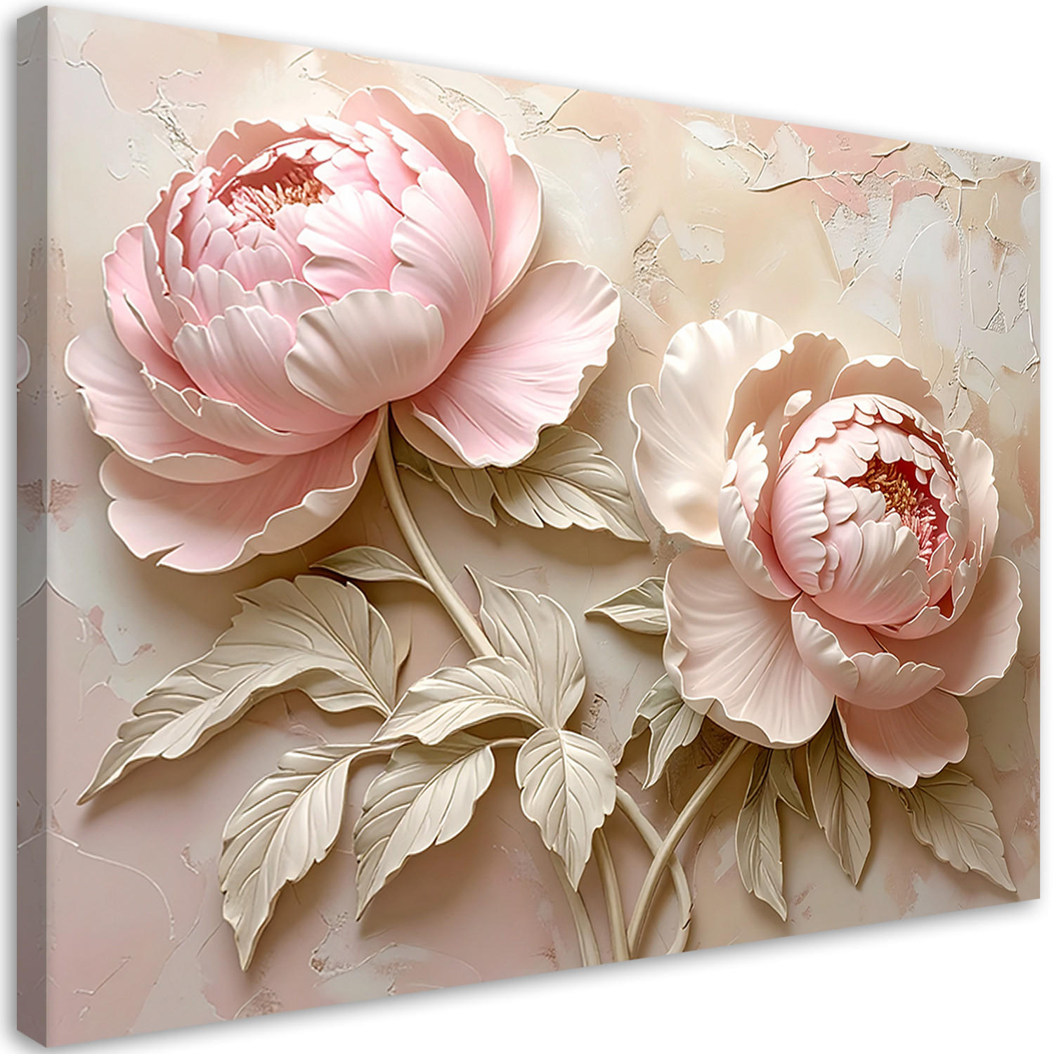 LEINWANDBILD, Rosa Pfingstrosen in Reliefkomposition - Rosa, Textil (60/40cm) - Feeby