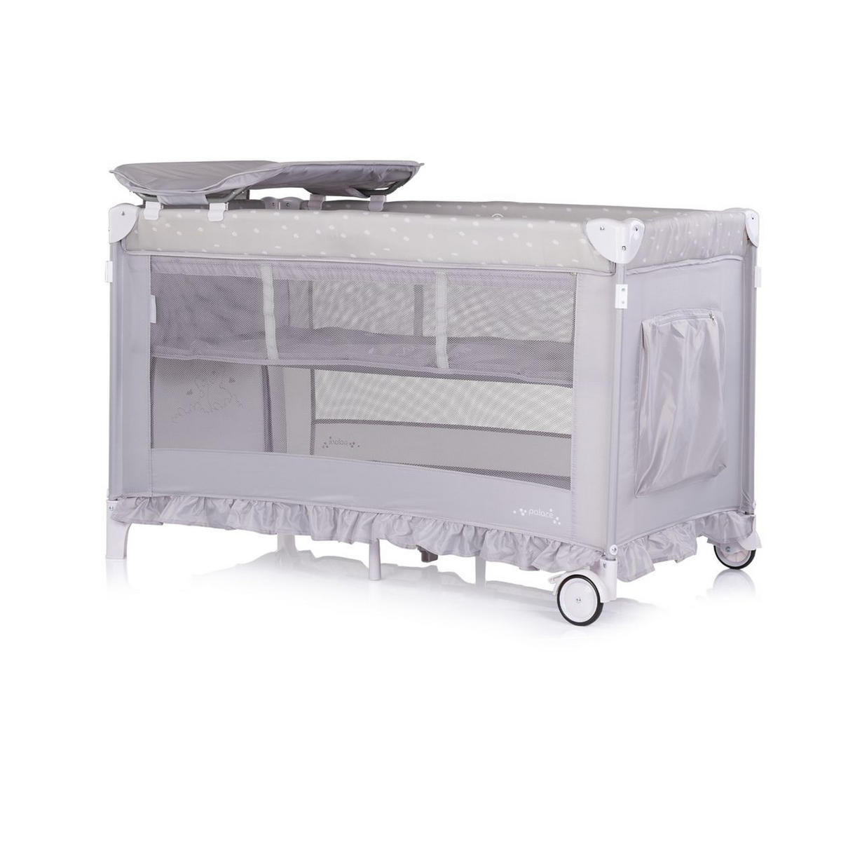 REISEBETT Palace, Baldachin silber Moskitonetz zwei Ebenen Wickelauflage - Silberfarben, Kunststoff (60/120cm) - Chipolino