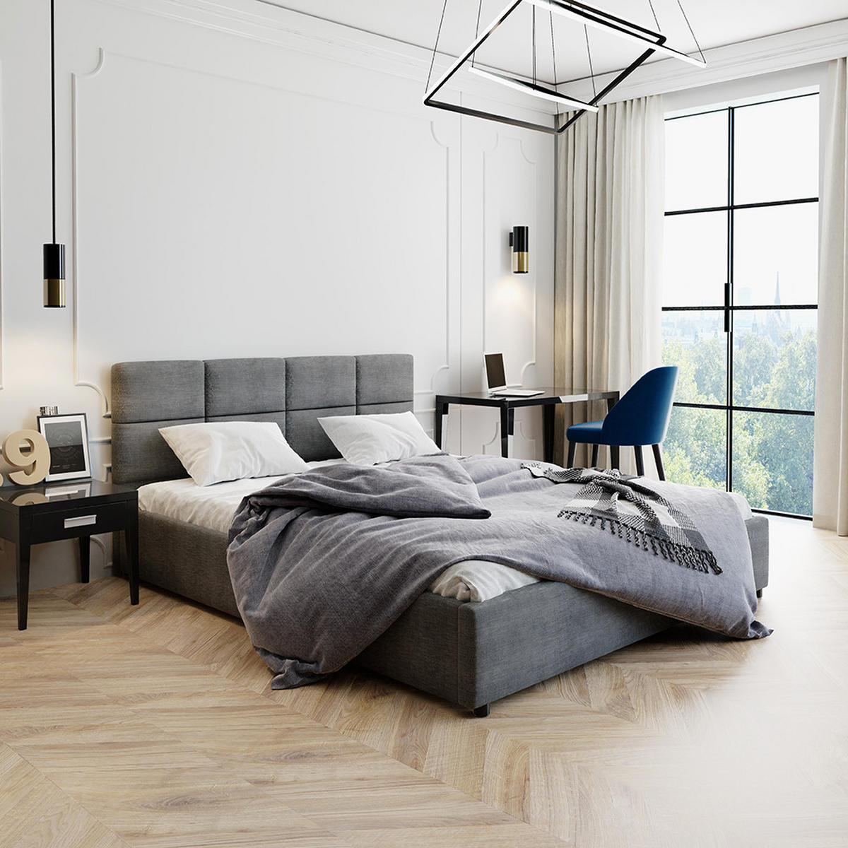 POLSTERBETT 160×200 mit Bettkasten und Lattenrost Mika 028-45 Graphit Dunkelgrau Geflochten - Graphitfarben, Holz (160/200cm) - Jana