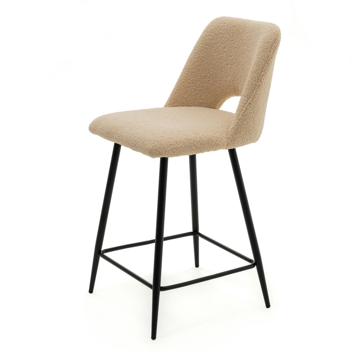 BARHOCKER ORO gepolsterter mit Steppung - beige - Boucle - Beige/Schwarz, Textil/Metall (48/94/55cm) - NEW HOME