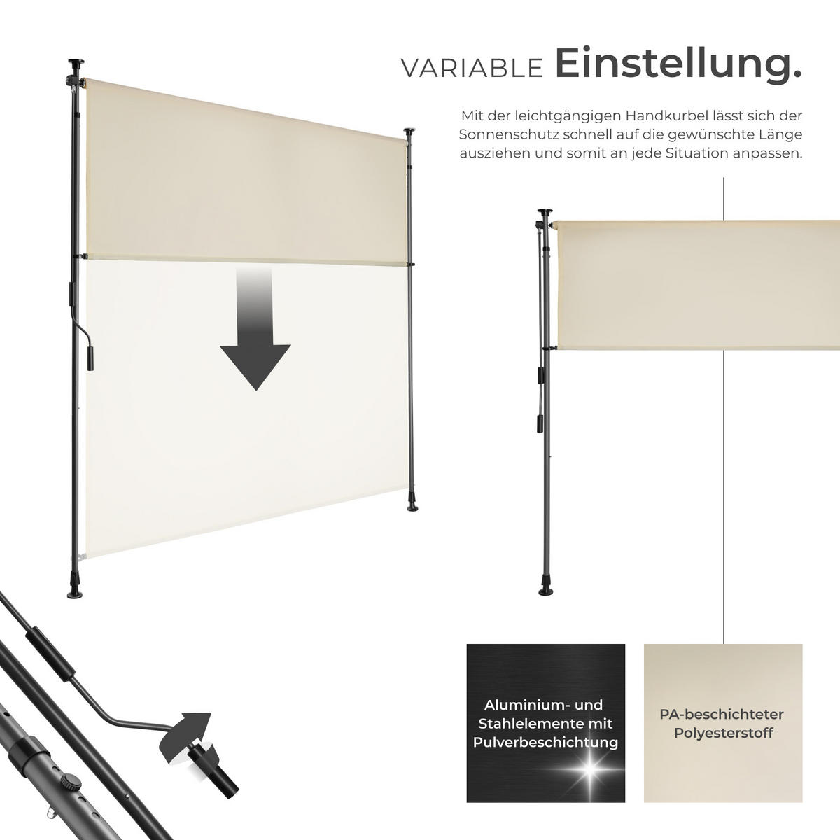 KLEMMMARKISE Taija,leichtgängige Handkurbel,beige - Beige, Kunststoff (158/310cm) - tectake