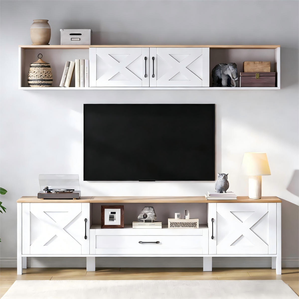 TV-ELEMENT 180/40/50 cm Weiß mit 4 Schränke und 1 Schublade (2 Stück) - Weiß, Holz (180/50/40cm) - Oxeza