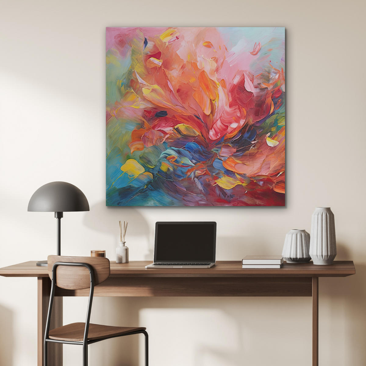 AKUSTIKBILD Ölgemälde - Kunst - Abstrakt - Farbenfroh Akustikpaneele 90x90 cm - Altrosa, Textil (90/90/0.9cm) - MuchoWow