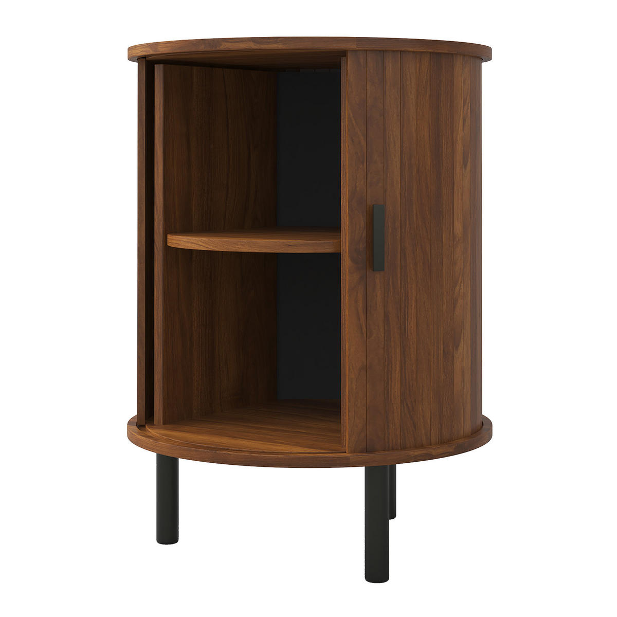 BEISTELLTISCH Rund Nussbaum Sideboard mit Schiebetür & Metallfüßen - Walnussfarben, Holzwerkstoff (48/48/65cm) - Urban Meuble