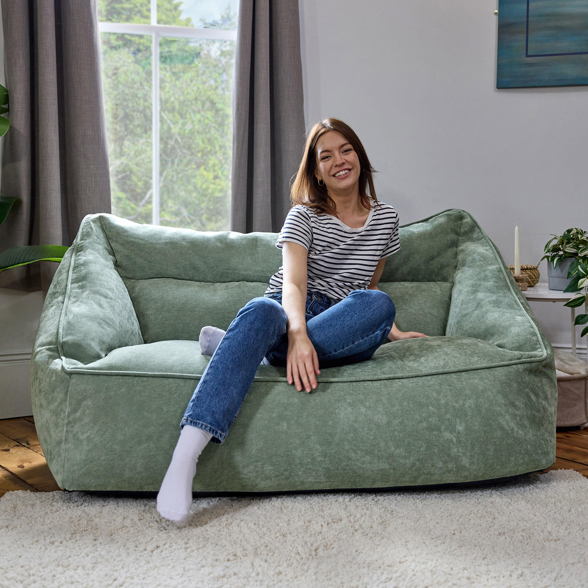 SITZSACK Sofa Chenille Cecilia - Salbeigrün, Kunststoff/Textil (160/70/93cm) - icon