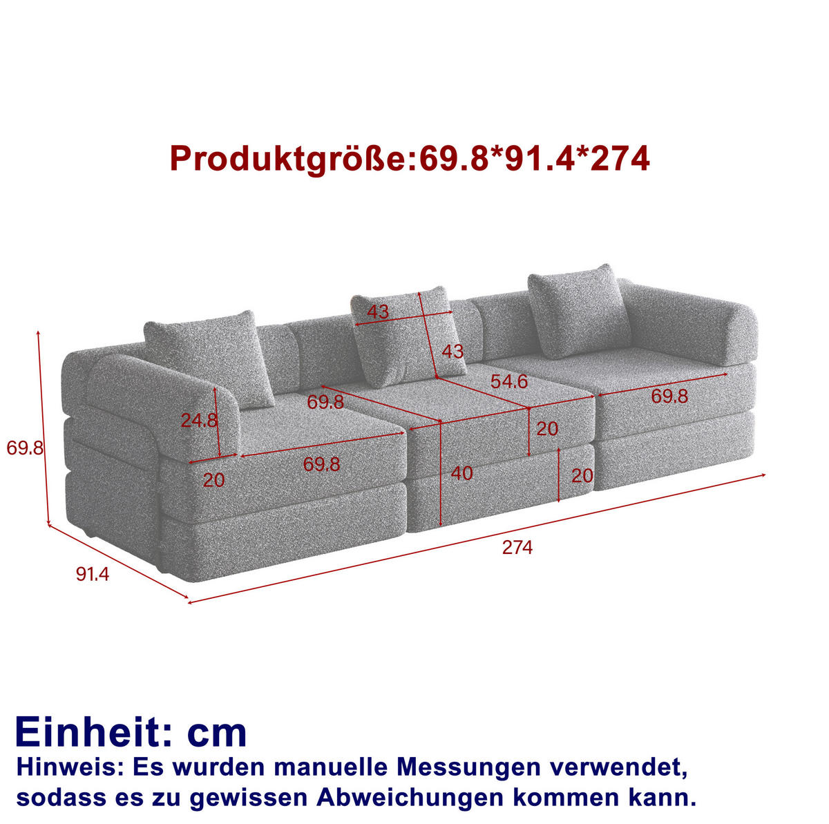SCHLAFSOFA 2-in-1, Chenille mit Armlehnen-Staufach & Stahlrahmen, 91,4/274/69,8 cm, Schwarz - Schwarz, Textil (91.4/69.8/274cm) - Redom