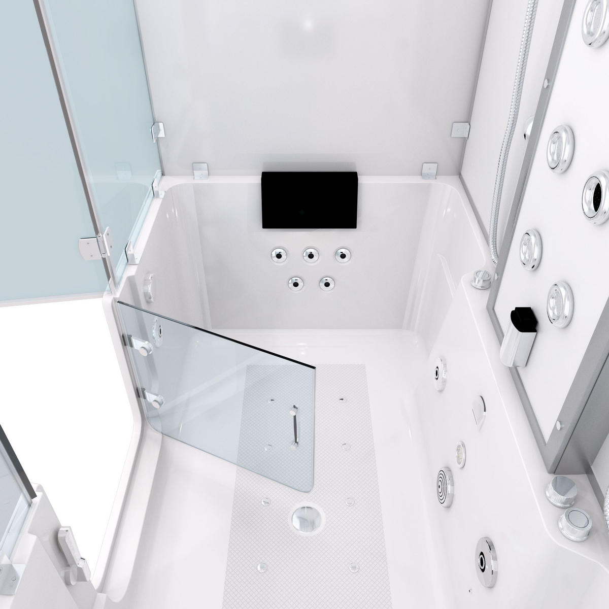 BADEWANNE Dusche K88-WS-EH-A-ALL Duschtempel - Weiß, Glas/Kunststoff (180/228/100cm) - AcquaVapore by Sandra Jentho