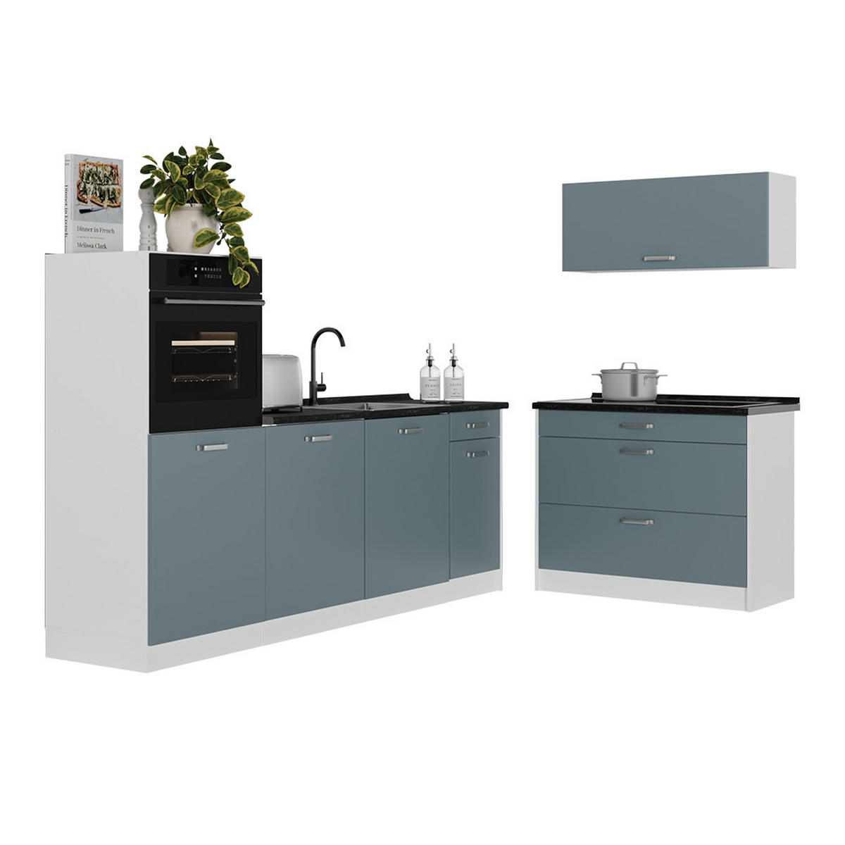 KUCHYNSKÝ KÚT R-Line, Modrošedá/biely, 220 cm Goldkraft tammi työtaso - biela/modrosivá, kompozitné drevo (220/143/60cm) - Vicco