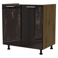 SPÜLENUNTERSCHRANK Essen D8Z/80 Schwarz Hochglanz / Eiche Artisan Matt 80 / 50 / 82cm - Schwarz Hochglanz/Schwarz, Holz/Holzwerkstoff (80/82/50cm) - Feldmann-Wohnen