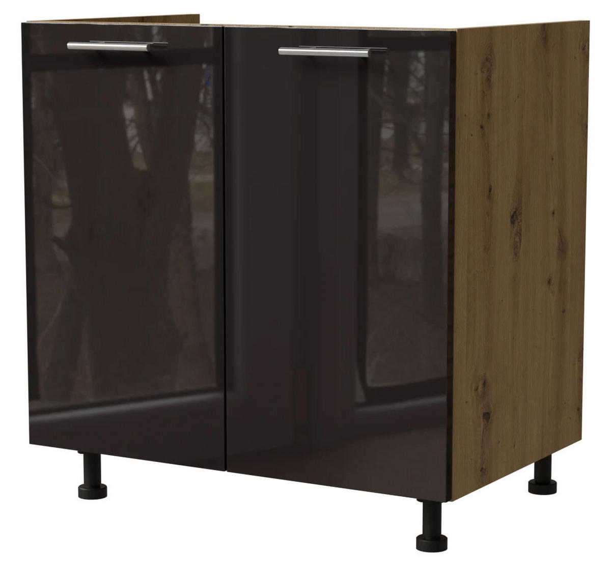 SPÜLENUNTERSCHRANK Essen D8Z/80 Schwarz Hochglanz / Eiche Artisan Matt 80 / 50 / 82cm - Schwarz Hochglanz/Schwarz, Holz/Holzwerkstoff (80/82/50cm) - Feldmann-Wohnen