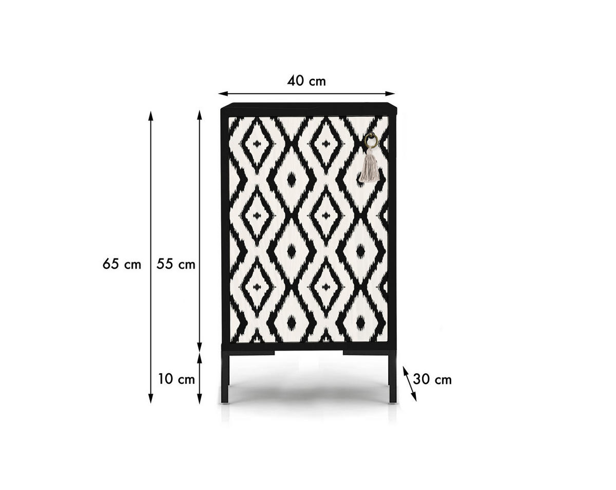 NACHTTISCH aus MDF mit IKAT - Schwarz/Weiß, Holzwerkstoff (30/65/40cm) - RNT By Really Nice Things
