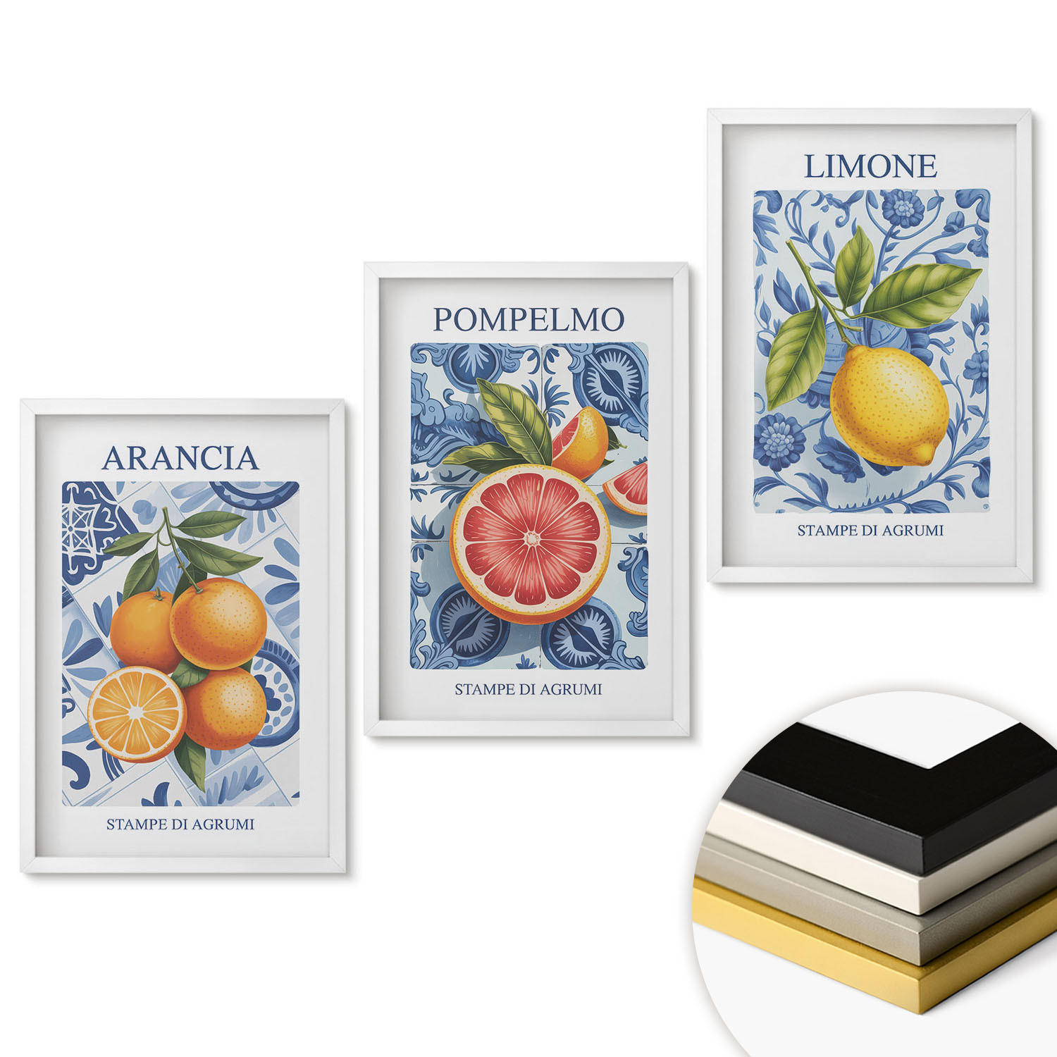 WANDBILDER 3er-Set - 40x60 cm Weißer Rahmen - Vintage-Illustrationen von Zitrusfrüchten - Weiß, Kunststoff (40/60cm) - ArtPrintCave