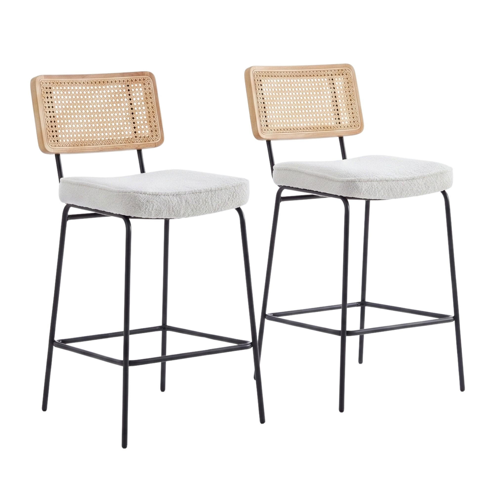 BARHOCKER 2er-Set Vintage PU-Leder Rattan-Optik Holz & Metall - Creme, Textil (46.2/96.5/59.8cm) - Urban Meuble