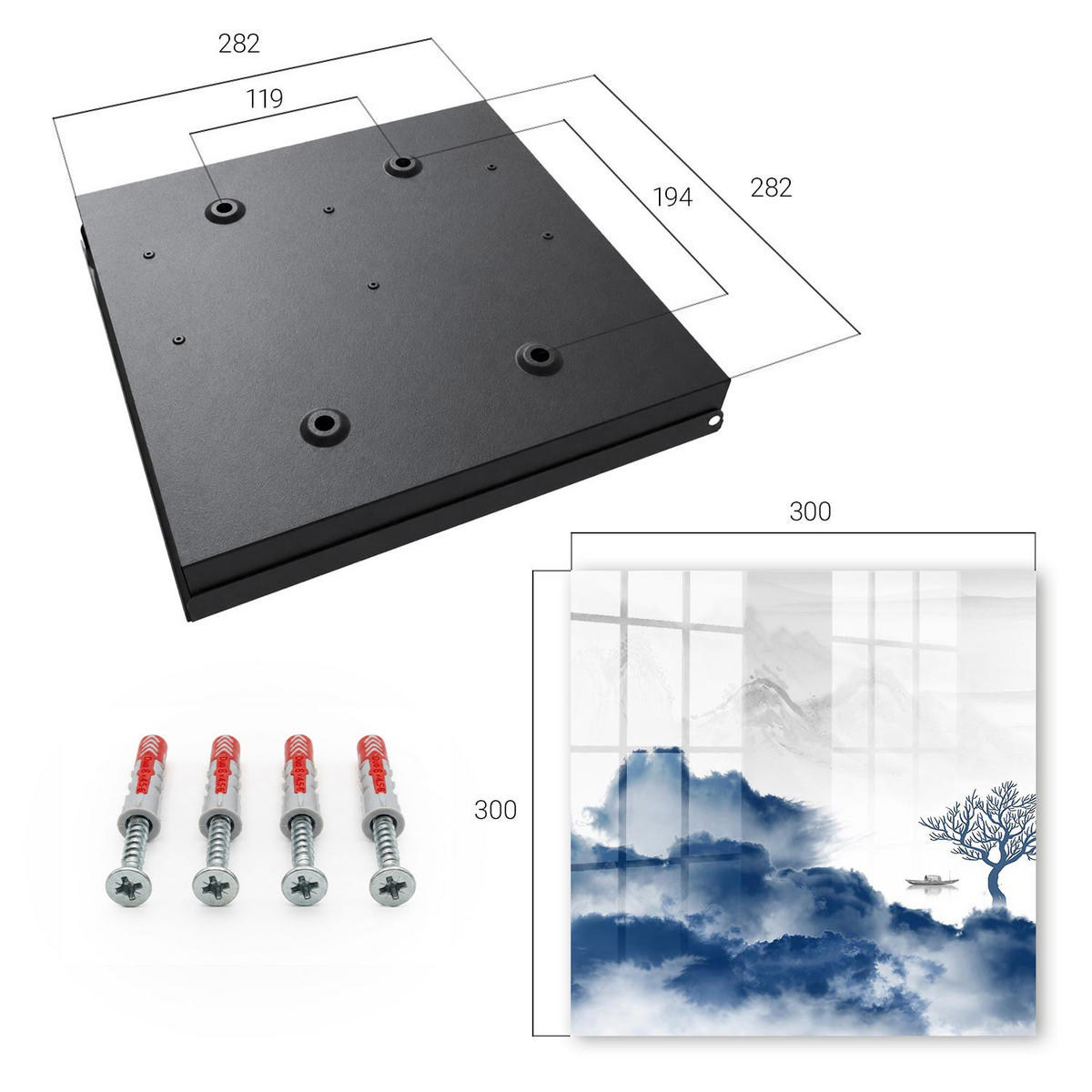 SCHLÜSSELBOX Schwarz 30x30 cm- Türöffnung nach rechts - Geheimnisvolle Berge - Blau, Metall (30/30/5cm) - TULUP