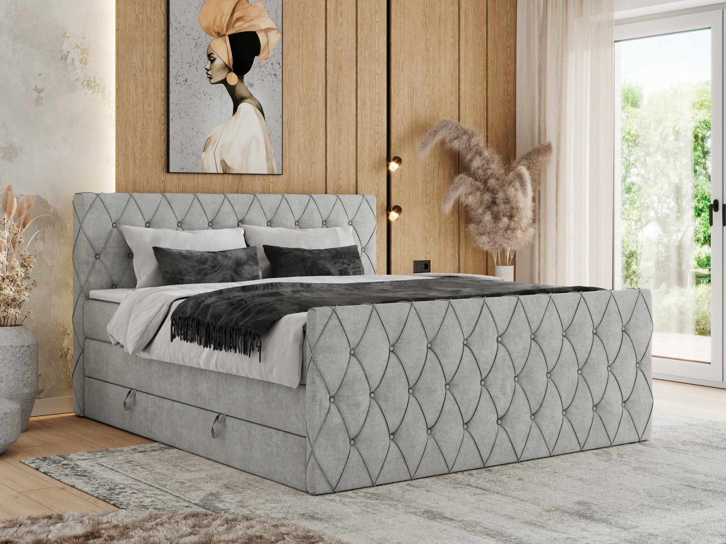 BOXSPRINGBETT MIREN KING DUO 120/200 Hellgrau Struktur - H3 - Hellgrau, Holz/Textil (120/200cm) - MKS