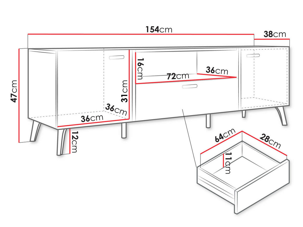 TV-LOWBOARD Picru 150 2D1SZ - Kaschmir/Goldfarben, Holzwerkstoff/Kunststoff (154/47/38cm) - MIRJAN24