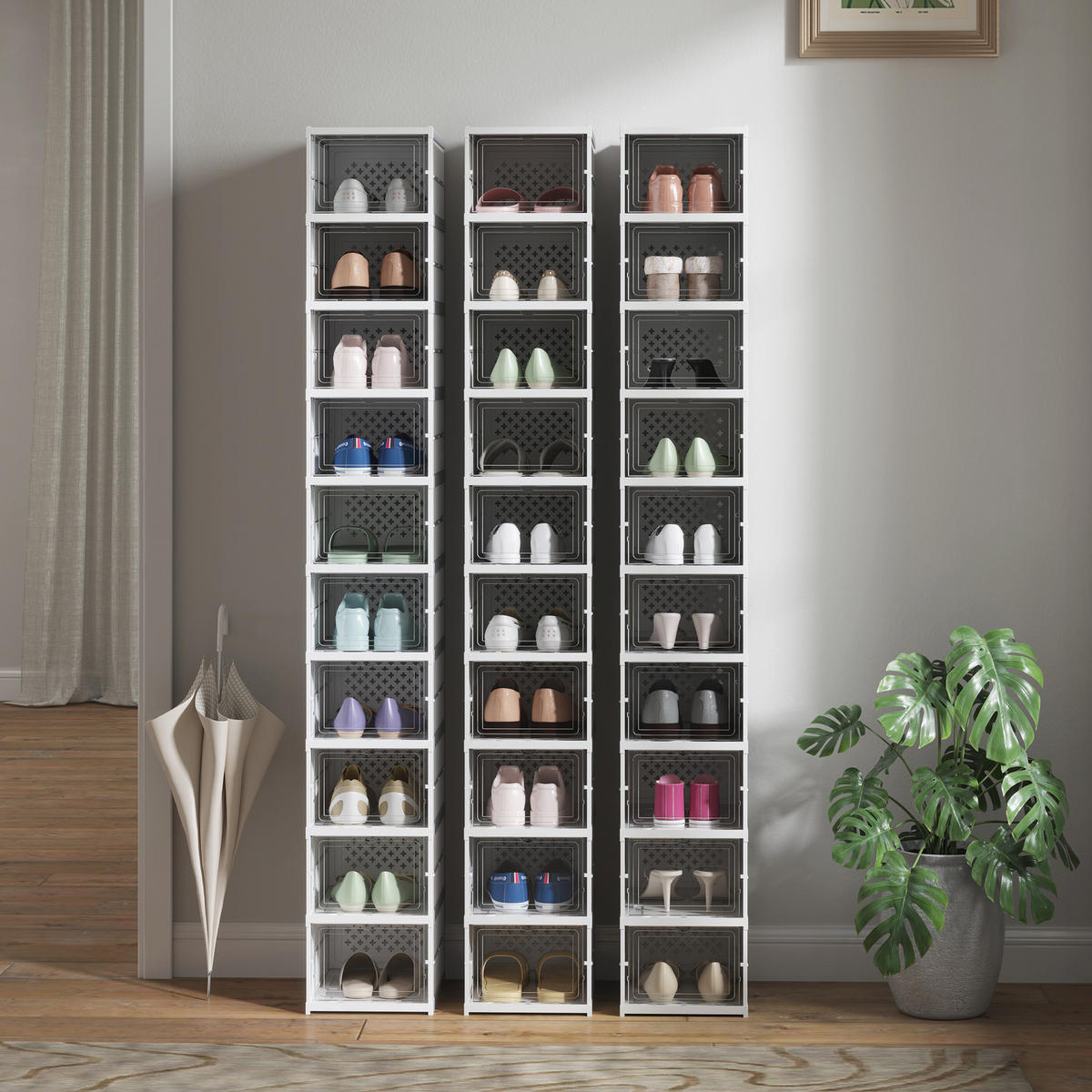 SCHUHSCHRANK faltbar 35/26/174 cm Weiß - Weiß, Kunststoff (26/174/35cm) - HOMCOM