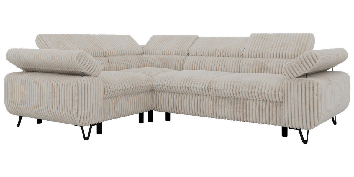ECKSOFA ORSO L Beige Cord - Links Seite - Beige/Creme, Textil/Metall (197/268cm) - MKS