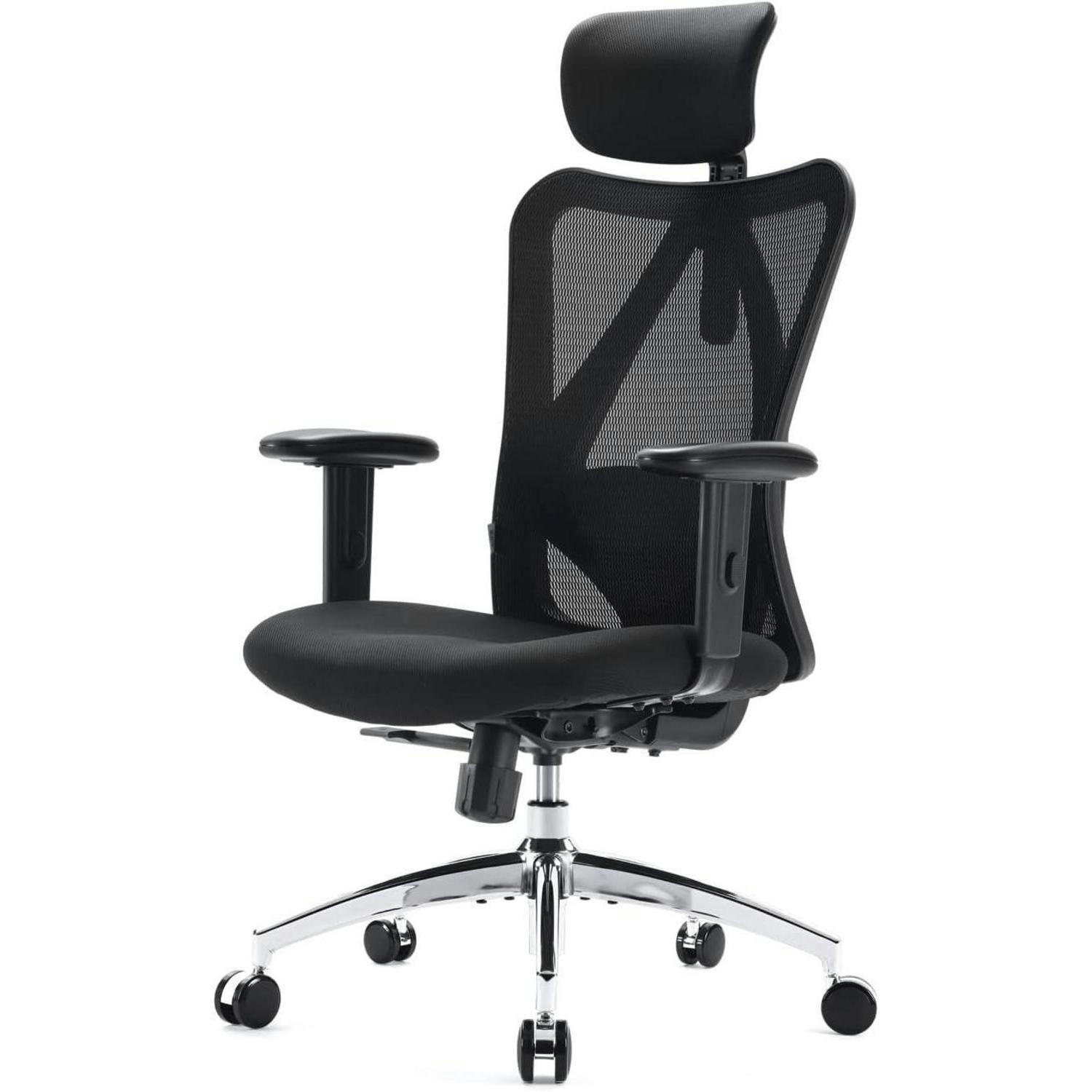 ERGONOMISCHER Bürostuhl mit verstellbarer Lordosenstütze und Kopfstütze - Schwarz, Textil (53.3/27.9/69.9cm)