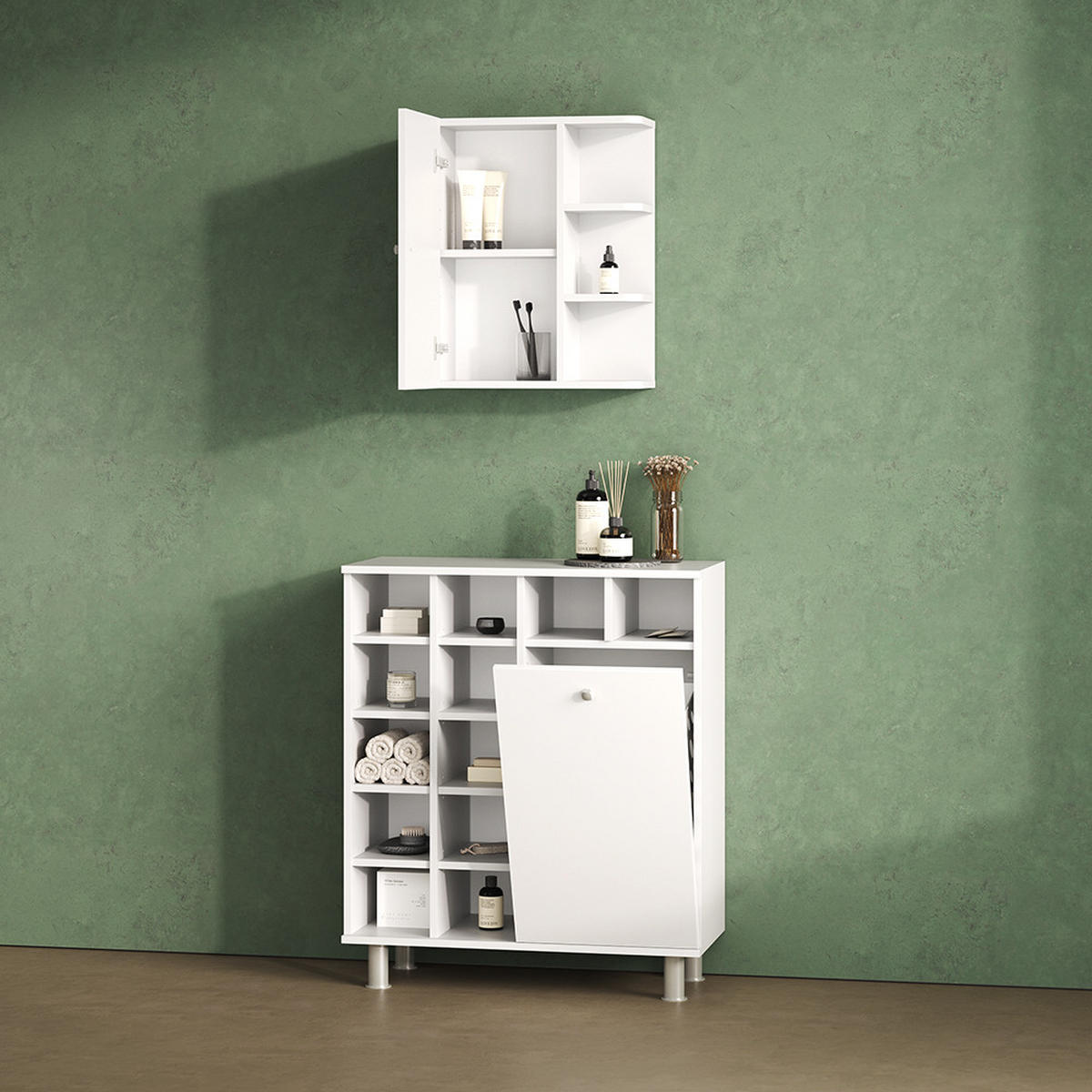 BADSCHRANK Fucino Weiß 47.2 x 59.2 cm - Weiß, Holzwerkstoff (47.2/59.2/20.8cm) - Livinity®
