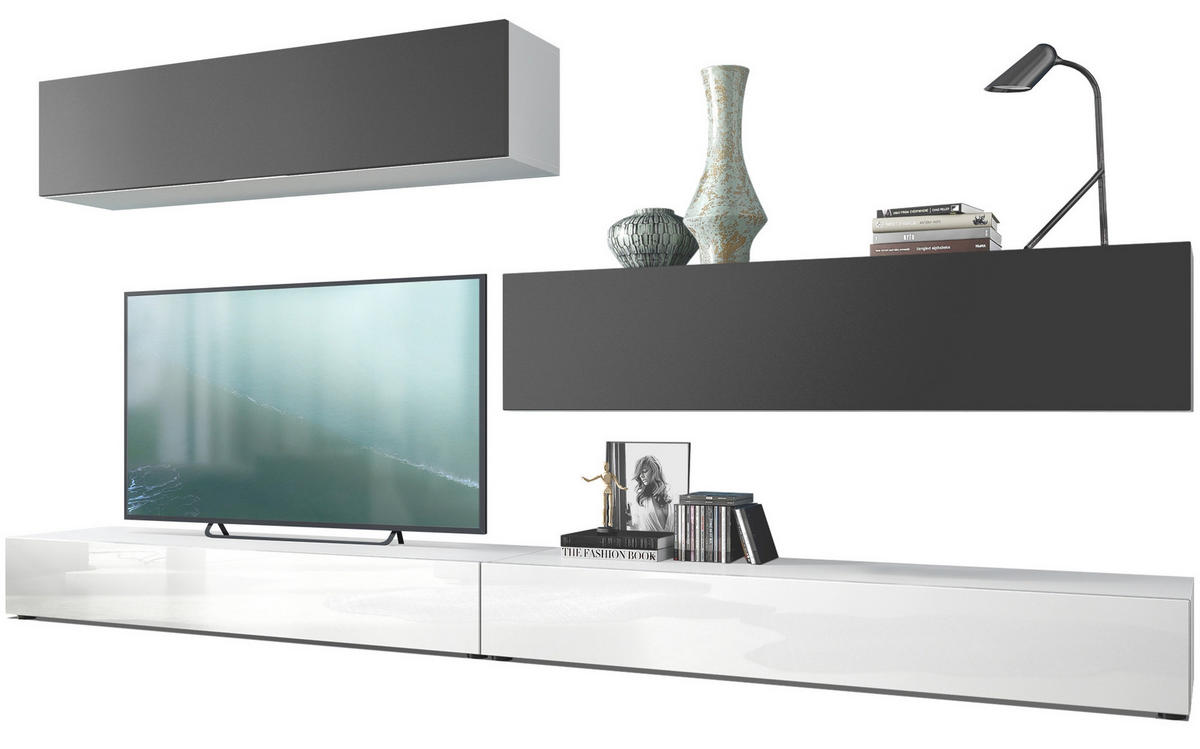 WOHNWAND Nublo Klappen in Schwarz matt - Schwarz, Holzwerkstoff (279/147/39cm) - Vladon