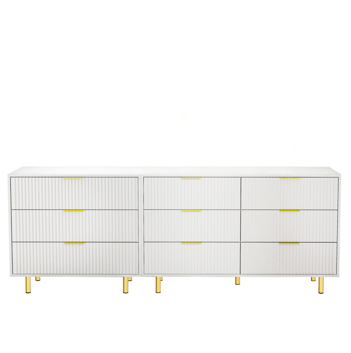 SIDEBOARD 200/40/72 cm mit 9 Schubladen, modularer Aufbau und geprägten Fronten, Weiß - Weiß, Holzwerkstoff (200/72/40cm) - Redom
