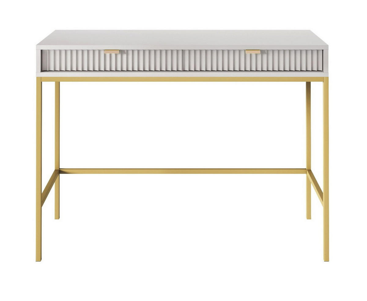 SCHMINKTISCH mit Schublade 104 cm Galla, Geriffelte Fronten, Grau + Gold - Goldfarben/Grau, Holz (104/77/50cm) - Emporius