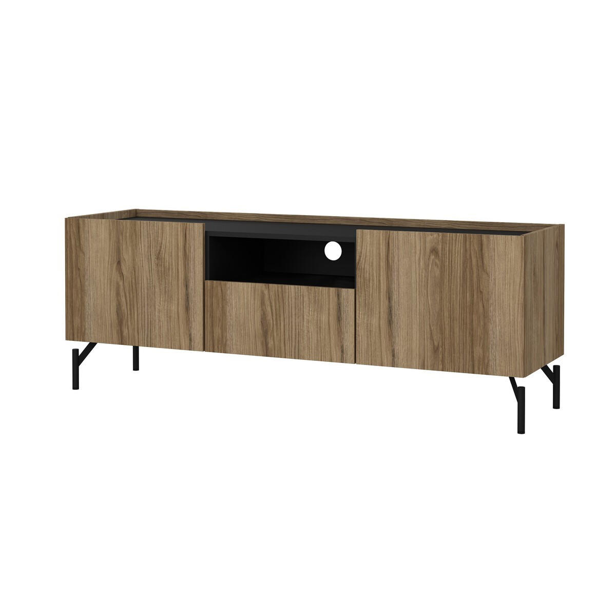 57. TV-MÖBEL mit 2 Türen 1 Schublade Dekor und matt schwarz billie 147/41,3/54 cm - Schwarz, Holzwerkstoff (41.3/54/147cm) - Calicosy