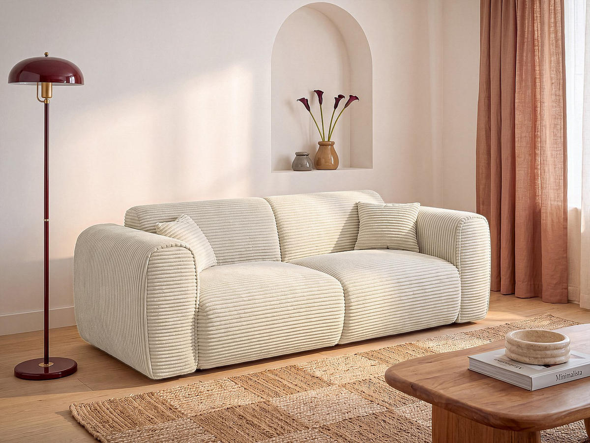 SCHLAFSOFA - 3 Personen - samt - beige Pognia - Beige, Textil (216/73/100cm) - Vente-Unique