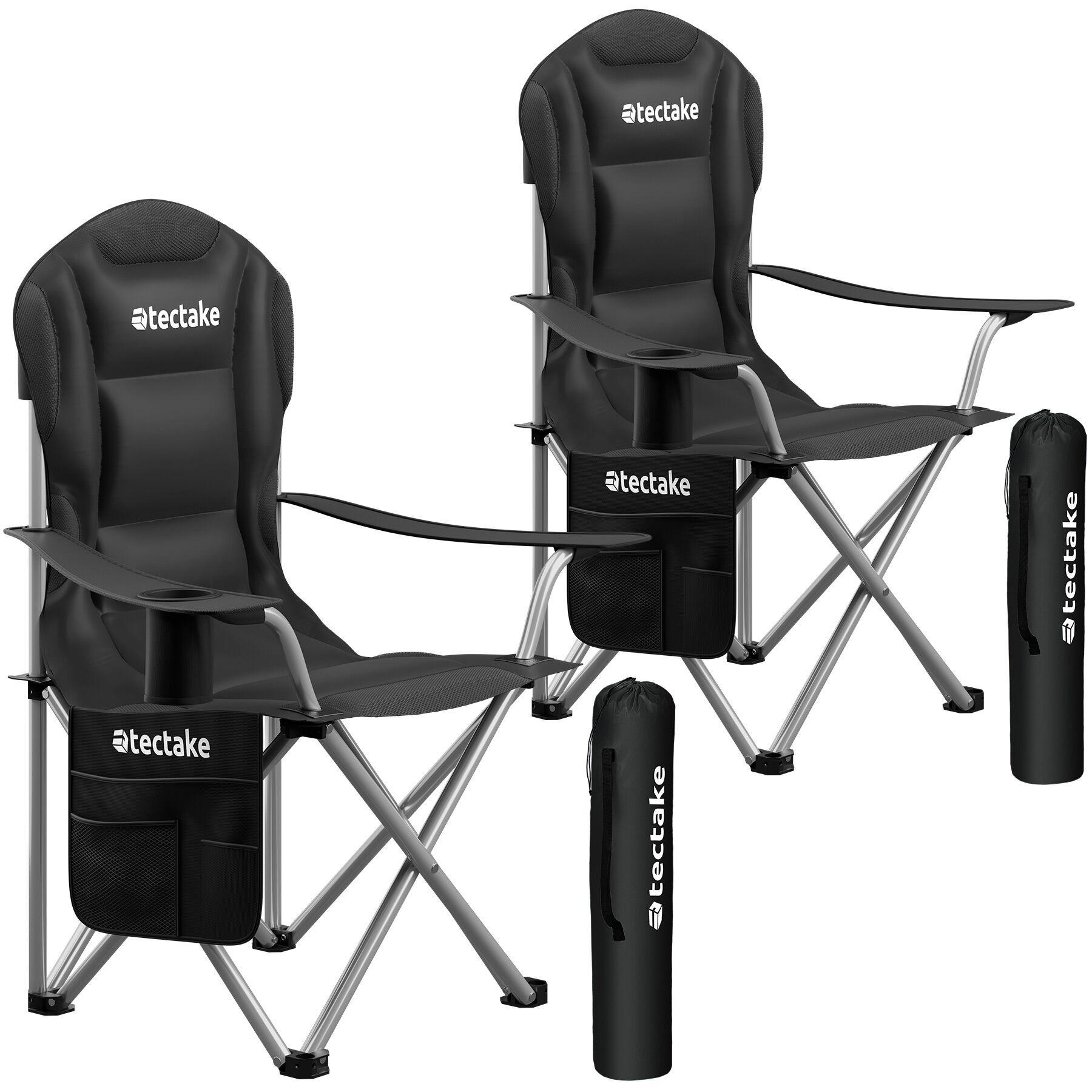 CAMPINGSTUHL 2er Set gepolstert Mtx,88,5 x 55 x 103 cm, Belastbarkeit 120 kg,schwarz - Schwarz, Textil (88.5/103/55cm) - tectake