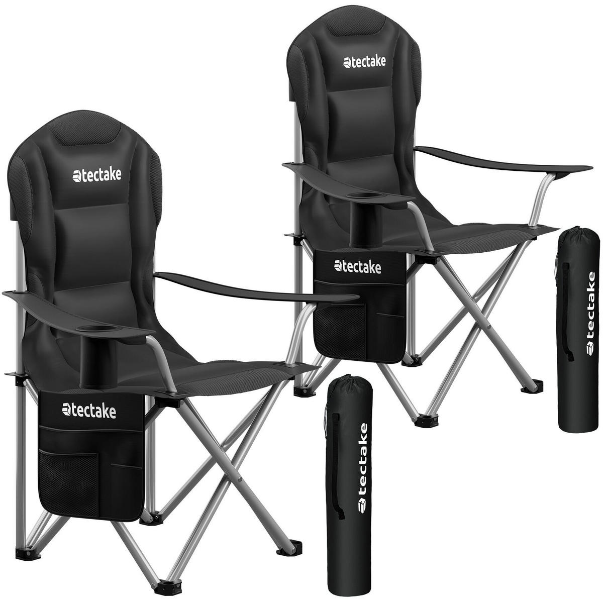 CAMPINGSTUHL 2er Set gepolstert Mtx,88,5 x 55 x 103 cm, Belastbarkeit 120 kg,schwarz - Schwarz, Textil (88.5/103/55cm) - tectake