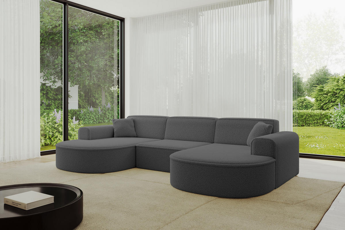 WOHNLANDSCHAFT MARI-U1 - 303x171x79 cm Grau Bouclé - Schwarz/Grau, Holzwerkstoff/Kunststoff (303/79/171cm) - ALTDECOR