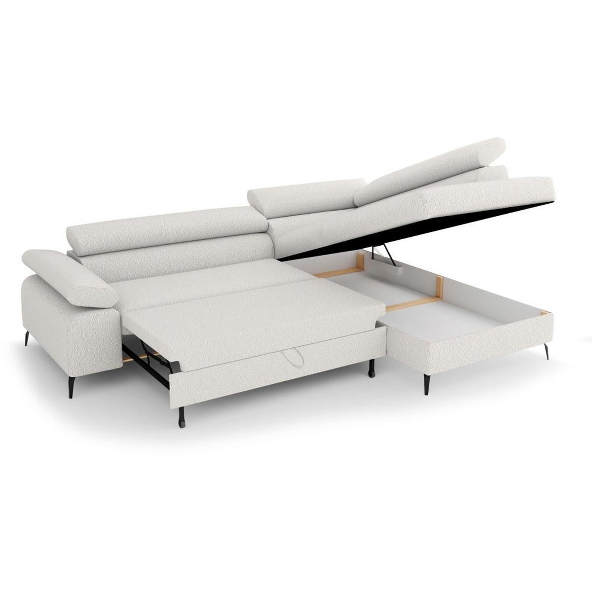 ECKSCHLAFSOFA Mellow mit Bettkasten, Beige, rechts - Beige/Schwarz, Textil (270/205cm) - Beautysofa
