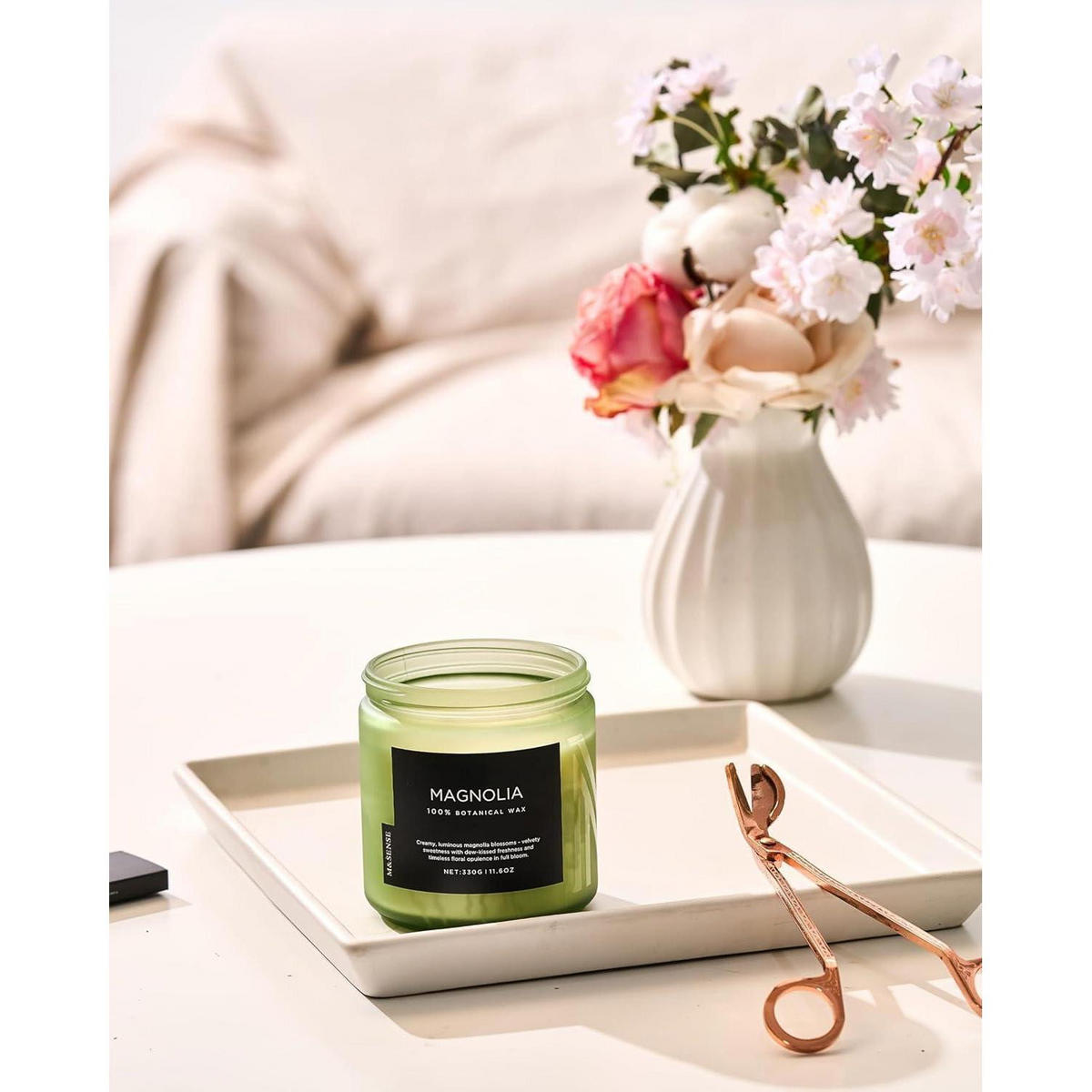 DUFTKERZE Magnolia 330g 70h 2-Docht Sojawachs - Grün, Paraffin (9.5cm)