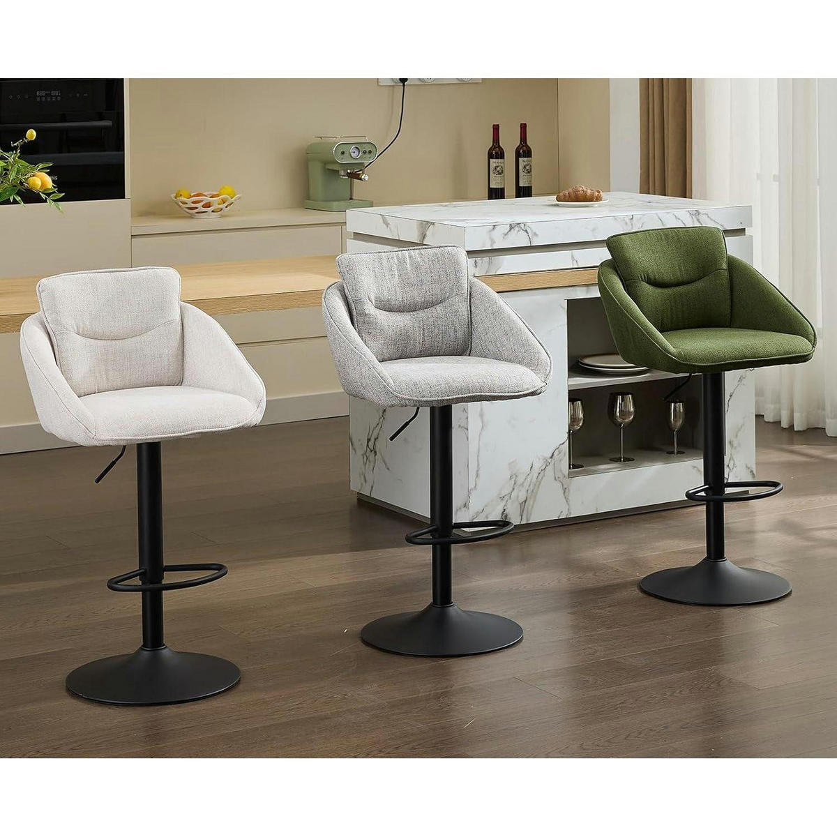 BARHOCKER 4er Set Grün Höhenverstellbar 360° Drehbar - Grün, Textil (52/85/52cm)