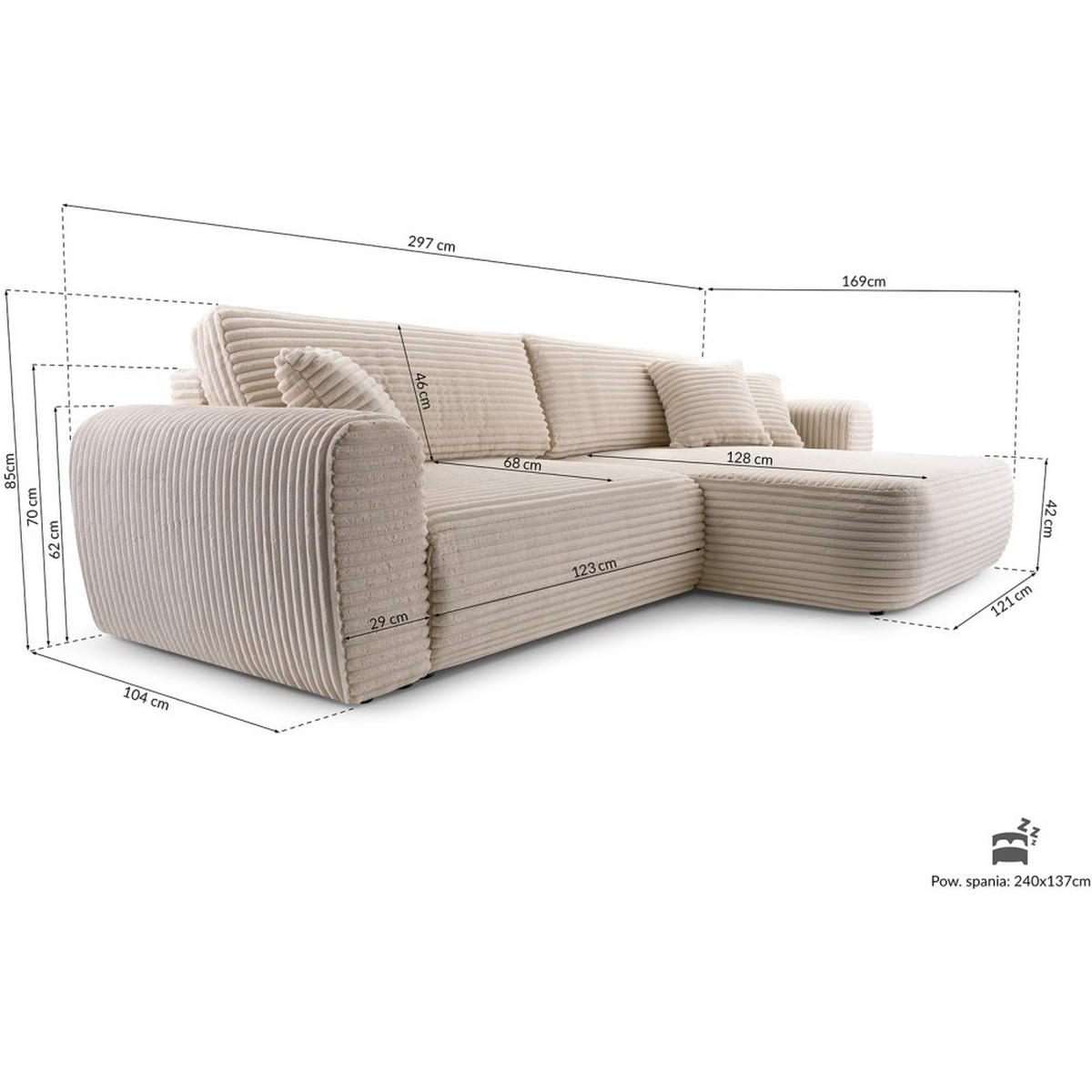 ECKSCHLAFSOFA Harmonia Dunkelgrau links - Dunkelgrau/Schwarz, Textil (297/169cm) - Beautysofa