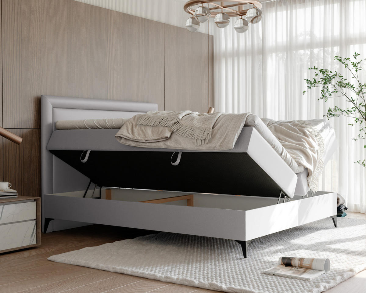 BOXBETT NERO 200/200 cm mit Matratze und Topper, Grau - Schwarz/Grau, Holzwerkstoff/Textil (200/200cm) - Idohome