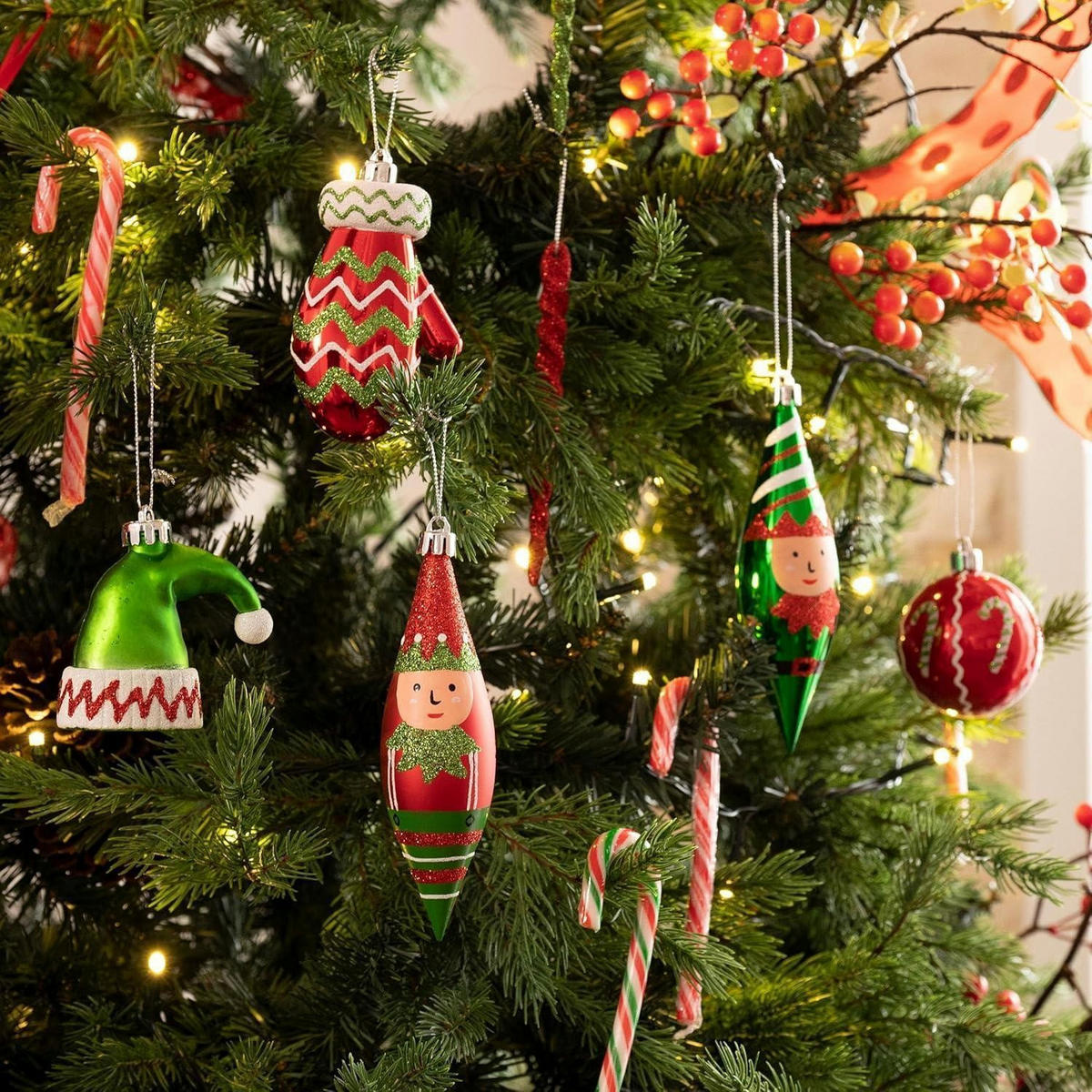 CHRISTBAUMKUGELN 40-teiliges Set Rot Grün Weiß - Multicolor, Kunststoff (10.5/10.5/14cm)