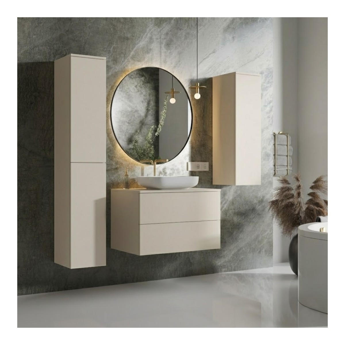 BADMÖBEL-SET Color Macadamia 3-Teilig (2S 80 + 1D 100 + 2D 160) - Beige, Holzwerkstoff (140/160/45cm) - mzm24